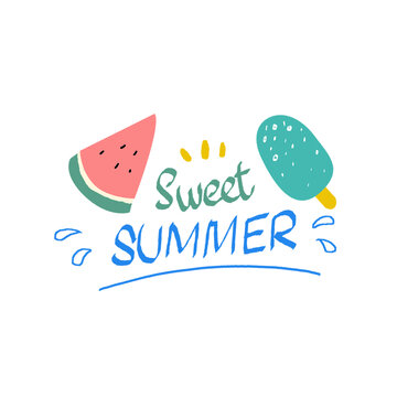 夏天主题英文字体插画图标