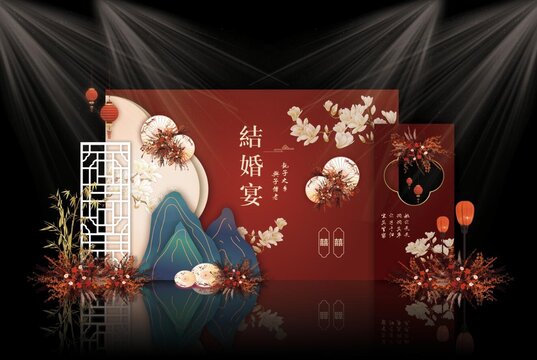 红色中式婚礼背景