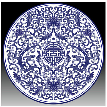 青花夔龙纹番莲纹