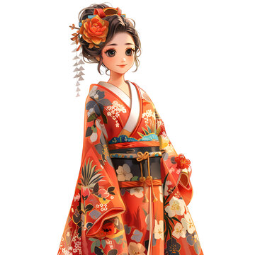 身着和服的美丽动漫女孩