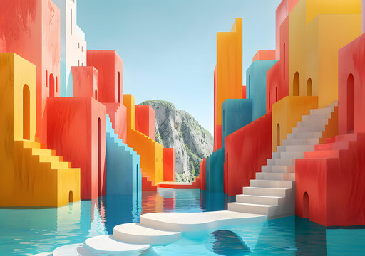 五彩缤纷的3D城市插图