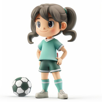 可爱卡通女孩足球运动员