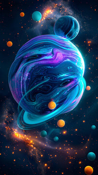 蓝色和橙色的抽象行星