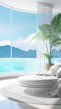 现代滨海住宅内部海景壮丽