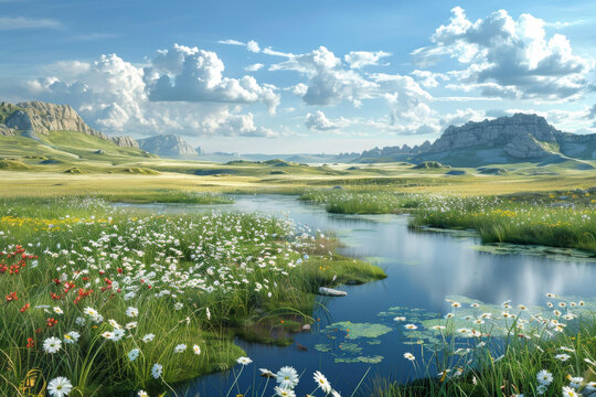 草原河流静谧美景