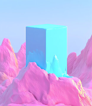 粉色山峦背景上的抽象3D立方体形状