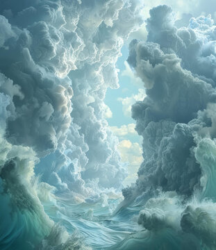 巨大的风暴云聚集在汹涌的海面上空