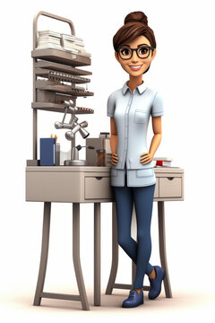 女性眼科医生办公室的3D渲染