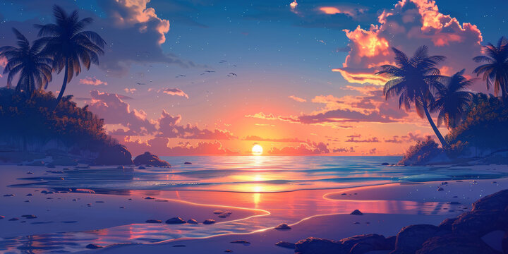 热带海滩夕阳