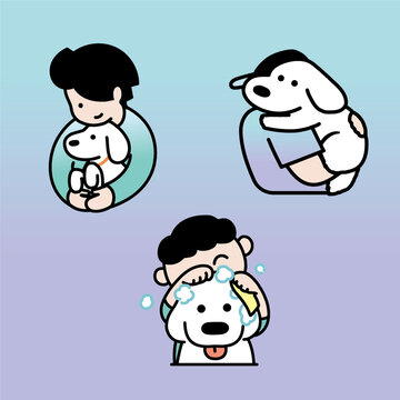 男孩与狗狗插画