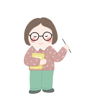 手绘卡通女老师插画