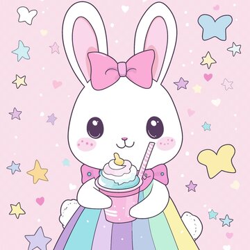 卡通可爱兔子插画印花矢量