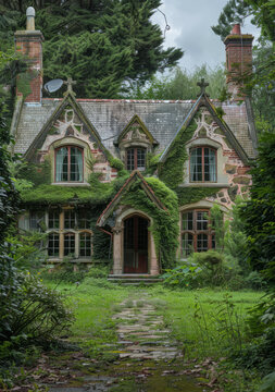 英国乡村森林里的都铎式小屋