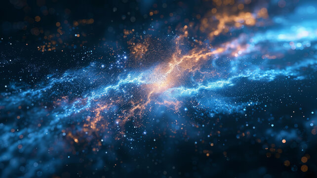 蓝色和橙色发光粒子形成类似于星云的形状