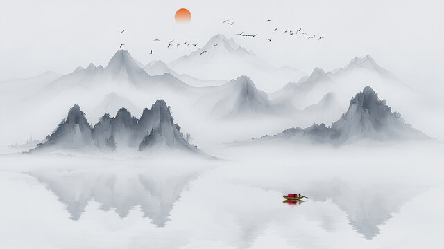 中国风意境山水水墨画