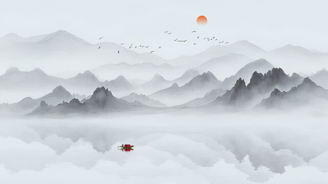 意境山水水墨画