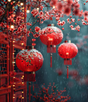 雪树红灯笼