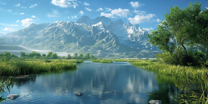 山河倒映湖光