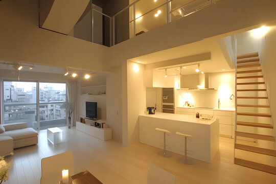 简约现代风格loft公寓客厅和厨房设计
