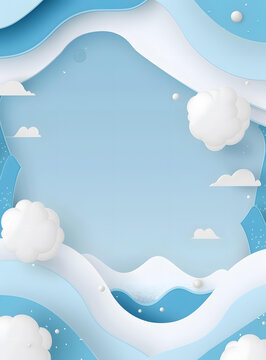 蓝色纸艺背景云朵雪花抽象