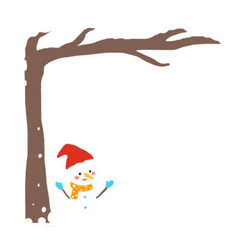 冬天可爱卡通雪人插画边框