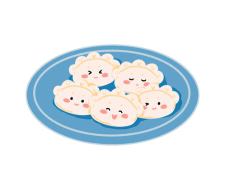 一盘饺子手绘卡通插画素材
