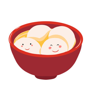 一碗汤圆手绘插画元素