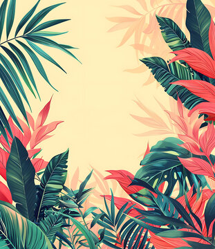 热带植物叶片边框背景