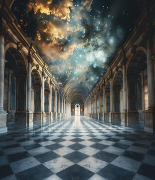 梦幻星空下的走廊