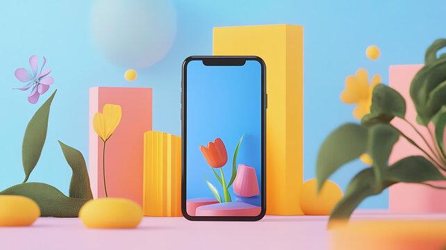 手机花卉壁纸3D渲染
