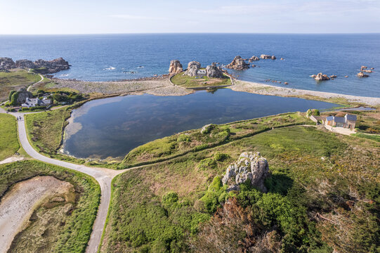 法国布列塔尼玫瑰海岸航拍