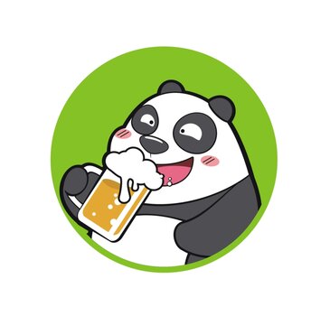 卡通可爱熊猫喝啤酒头像矢量图