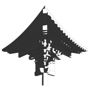转角铺作水墨图