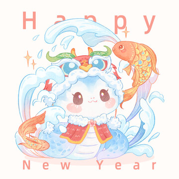 蛇年可爱卡通蛇IP形象锦鲤好运