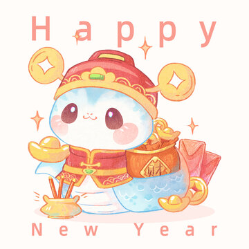 蛇年财神卡通蛇IP形象财运亨通
