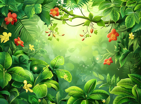 热带雨林绿色植物花卉背景