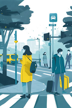 城市街道行人过马路
