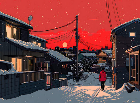 日本雪夜街道