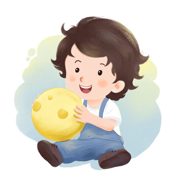 抱着月亮的小男孩