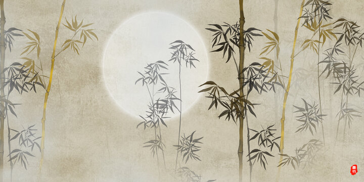 新中式水墨竹子背景墙