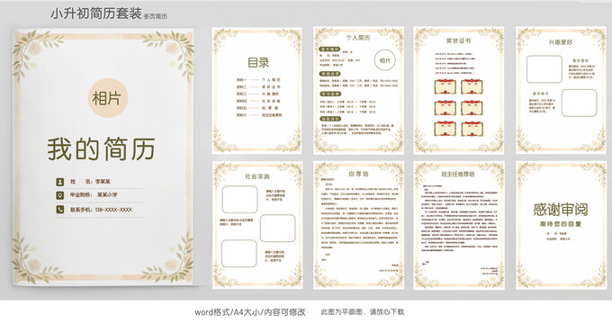 清新小升初学生升学简历模板