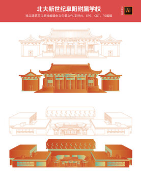 阜阳北大新世纪线描插画国潮