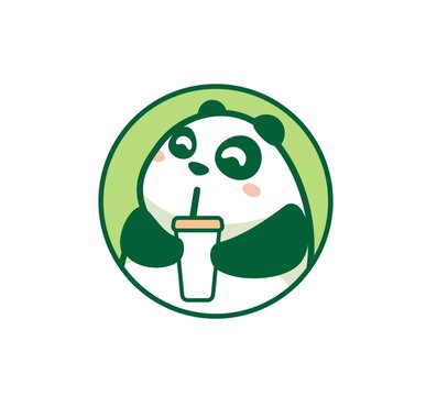 卡通可爱熊猫喝奶茶头像矢量图