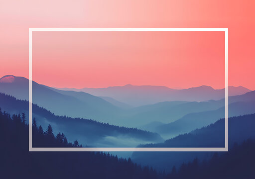 日落时分的山脉景观白框