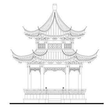 凉亭立面线稿图