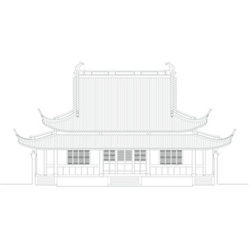 保国寺大殿立面线稿图