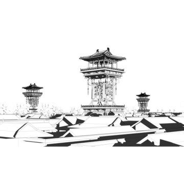 望楼水墨图