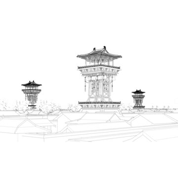 望楼线稿图