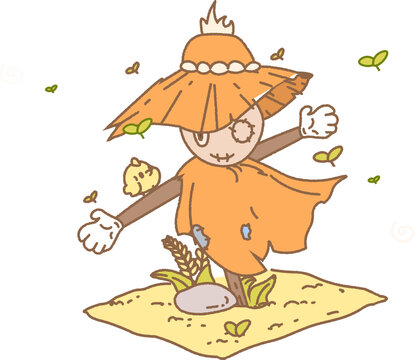 秋天田野中的稻草人元素