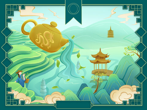茶叶国风插画